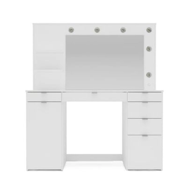 Polifurniture Olivia Modern Makeup Vantiy with Lighted Mirror  White