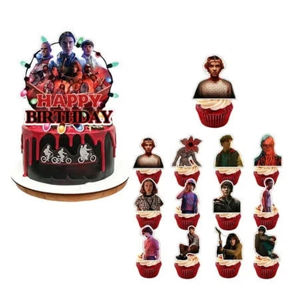 Stranger Th-ings Party Supplies Birthday Party Decorations Set with Printed Banner Balloons Cake Topper and Cupcake Toppers C