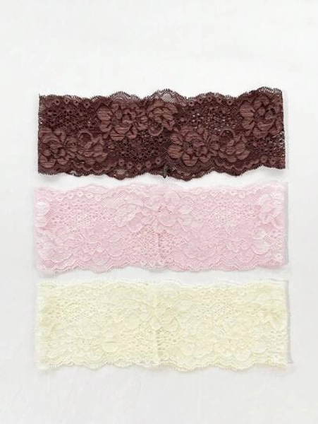 3pcs/Set Women's Solid Color Embroidered Lace Elegant Fashion Breathable Comfortable Lightweight Decorative Headband, Suitable For Daily Commute, Shopping, Travel, Photography, Exquisite Gift For Best Friend Summer Hair Accessories - Size one-size