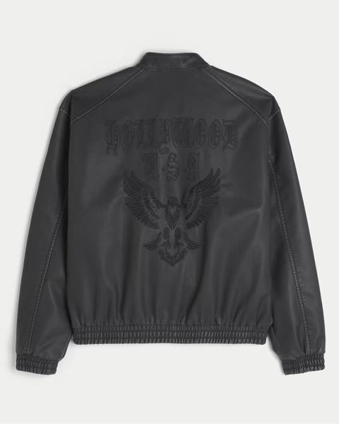 Faux Leather Hollywood Graphic Jacket