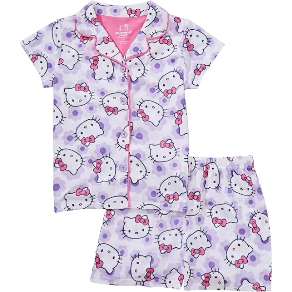 Hello Kitty LittleBig Girls Short-Sleeve Hello Kitty FaceFloral Mixed-Media Printed Pajama