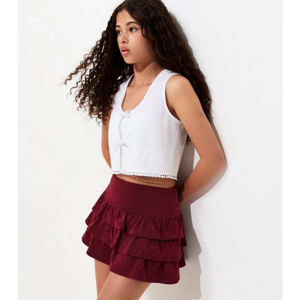 Girls Dark Burgundy Corduroy Three Tier Rara Skort | New Look