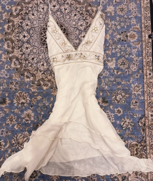 🦢🪷 Boho Vintage 2000’s Y2K sheer rhinestone summer cami 🪽🌊