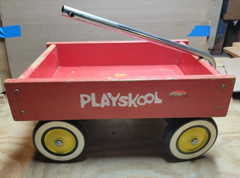Playskool Vintage Large Wooden Wagon Pull Toy. Shabby Chic. Toddlers