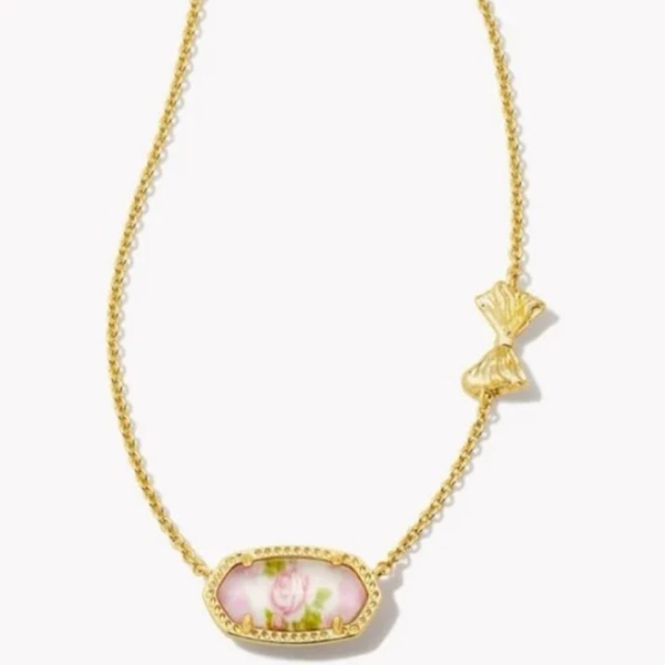 Loveshackfancy Jewelry | Kendra Scott X Love Shack Fancy Elisa Pink Bloom Floral Bow Necklace | Color: Gold/Pink | Size: Os | Glamgirl610's Closet