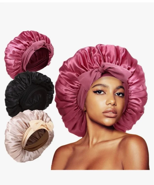 Amazon.com: 3Pcs Bonnets for Sleeping, Extra Satin Silk Bonnet for Sleeping Women with Tie Band for Curly Hair Jumbo Bonnet Braids : Beauty & Personal Care
