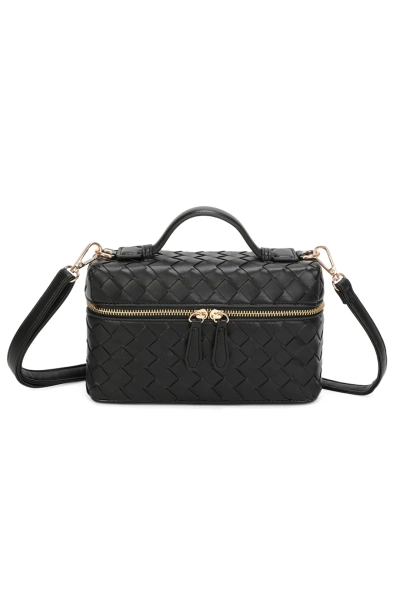 Artisan Woven PU Leather Top-Handle Crossbody Bag