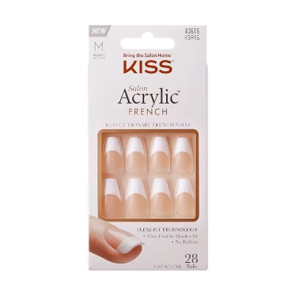 KISS Products Salon Acrylic Medium Coffin French Manicure Fake Nails Kit - Je T'aime - 31ct