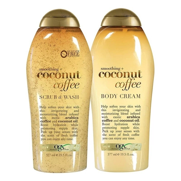 OGX Coconut Coffee Scrub and Wash Body Wash and Body Cream Exfoliat19.5oz 2-Pack