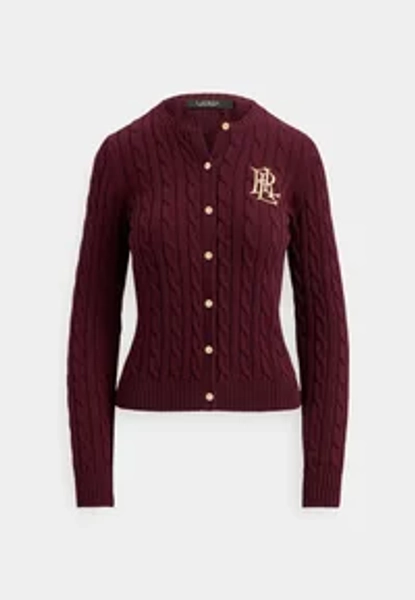 CABLE KNIT COTTON CARDIGAN - Cardigan - dark garnet