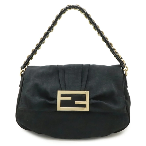 FENDI Fendi Shoulder Bag Chain One Shoulder Zucchino Pattern Canvas Black Gold Hardware 8BR614 [Used]