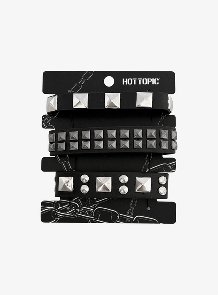 Studded Faux Leather Cuff Bracelet Set