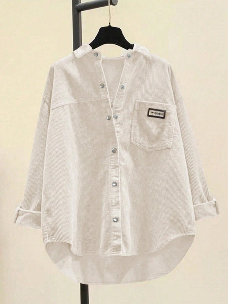 Women Corduroy Button Down Shirts Relaxed Fit Casual Long Sleeve Fashion Cardigan Jacket 2024 Fall Oversized Blouses Tops With Pockets