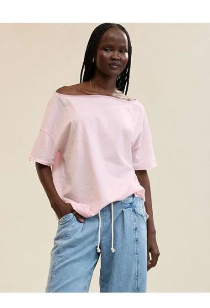 Aerie Women's Oversized Off The Shoulder Boyfriend T-Shirt