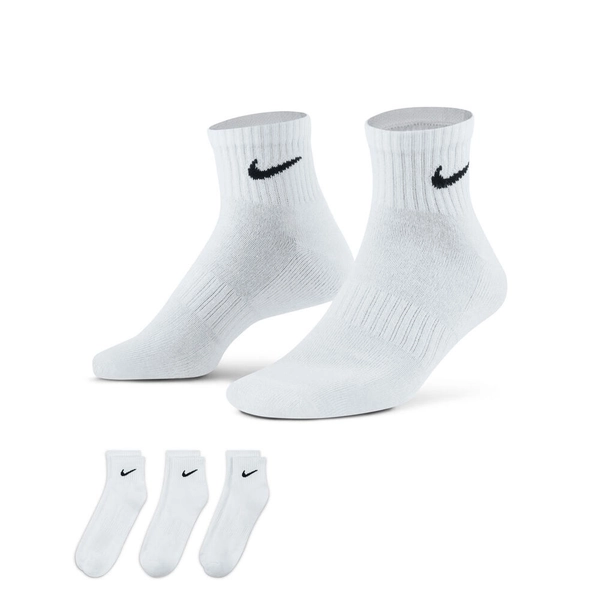 Nike Cushion Quarter Running 3 Pack Socks White M - YTH 5Y - 7Y/WMN 6 - 10/MEN 6-8