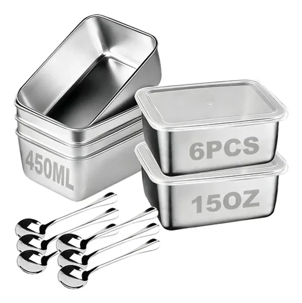 6 Pz. Recipientes Acero Inoxidable Almacenamiento Cocina Set