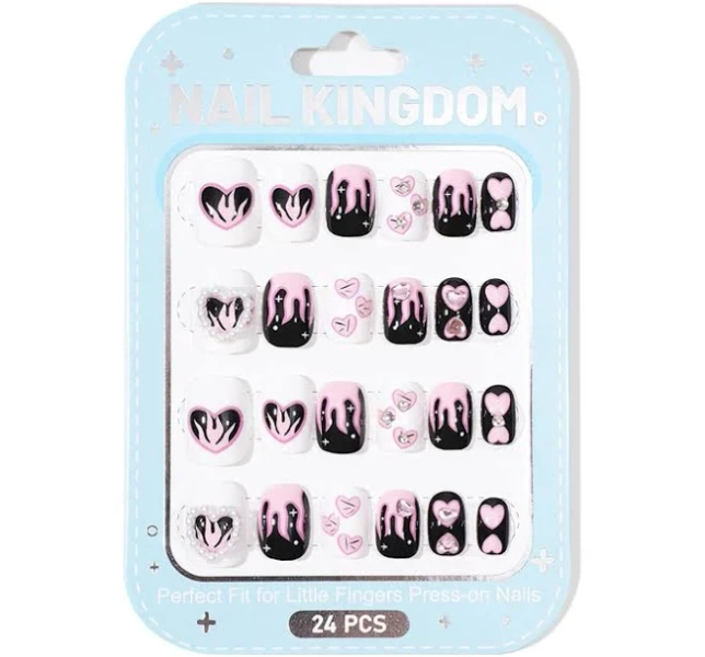 Children's Cute Pink Heart Press On Nails Kit