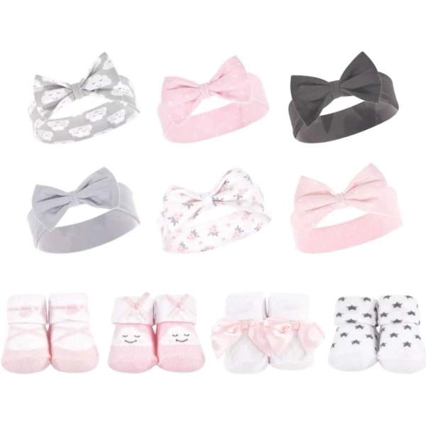 Hudson Baby Girl 10Pc Headband and Socks Set