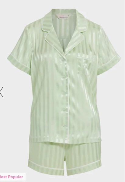 Pistachio Stripe Chic Satin Shortie Pj Set  Pistachio - Peter Alexander Online