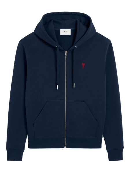 AMI Paris  Ami De Coeur Zipped organic-cotton Hoodie | Blue | FARFETCH