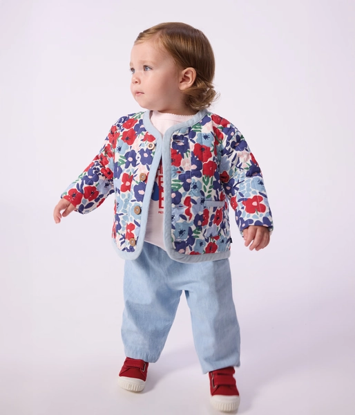 Babies' quilted cotton jacket, printed with flowers