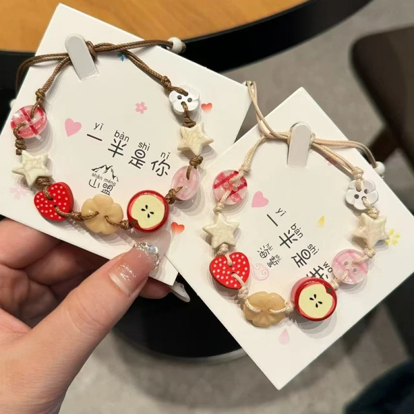 Handmade Ceramic Apple Bracelet Adjustable Woven Cord Cartoon Beads Bangles For Women Gifts Jewelry Accessories Pulsera Mujer - AliExpress 36