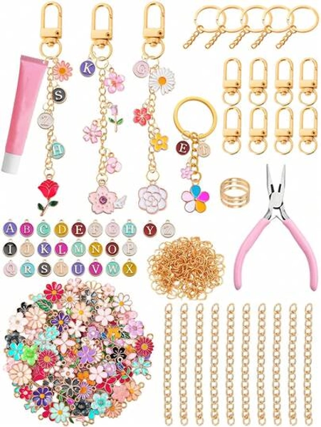 126/201pcs Fashion Pink Keychain Pendant Combo, Handmade DIY Metal Hanging Decor, Ins Style Keychain Accessories Set, Multi-Size Options