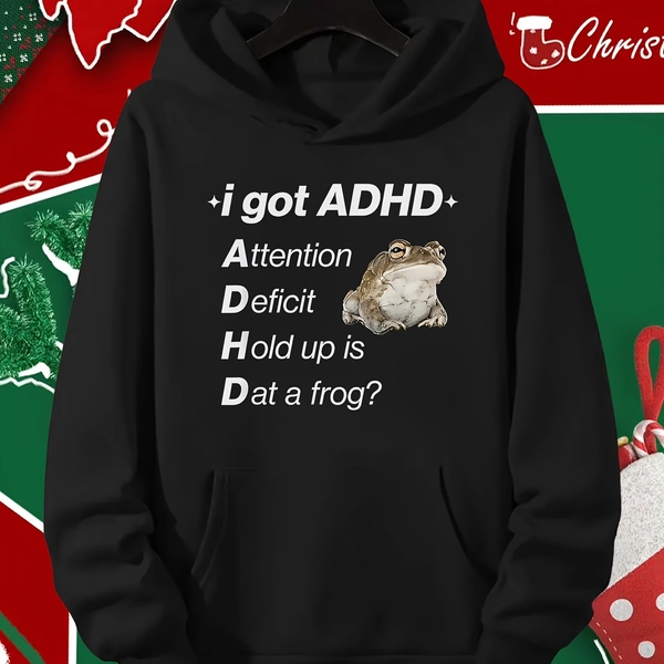 2 Funny ADHD Awareness Sweatshirts Cute Streetwear Fashion Durable Construction Printed Hooded Regular Fit Perfect for Men Fall Winter SeasonLoose Fit Pullover Black Machine Washable Autumn Winter Knitwear Winter Casualwear | Medium Elasticity Fabri