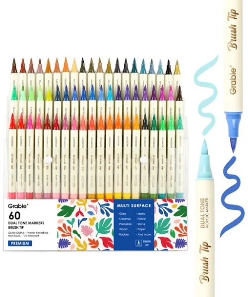 Grabie Dual Tone Brush Tip Acrylic Paint Marker Set of 36