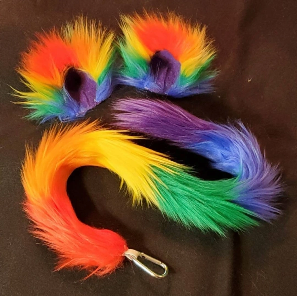 Rainbow Pride Kitty Cat Ears and Tail: Anime Cosplay Set