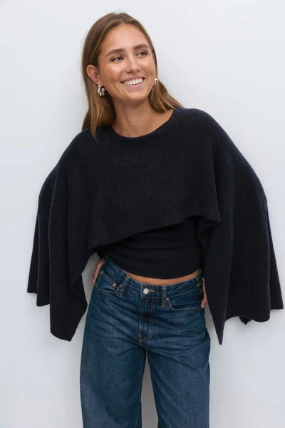 Knitted cape top - Blue - Women - Gina Tricot