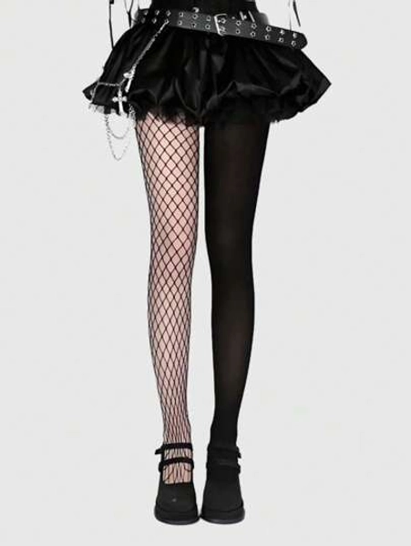 ROMWE Goth 1pc Women High Elasticity Asymmetric Sexy Pantyhose/Tights/Leggings - Size one-size
