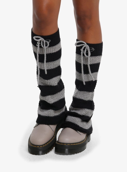 Black & Grey Stripe Flare Leg Warmers