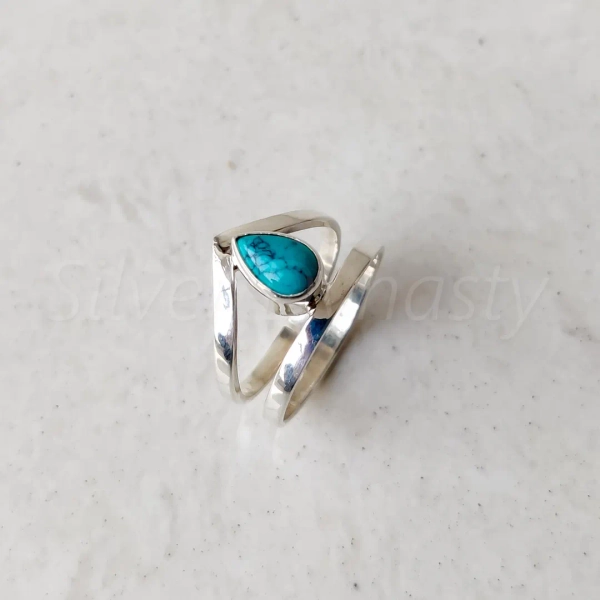 Pear Turquoise Sterling Silver Ring: Handmade Boho Statement Jewelry - Etsy