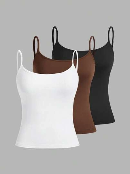 SHEIN EZwear 3pcs Casual Camisole Set, Versatile Sexy Slim Fit Women Tank Top For Summer