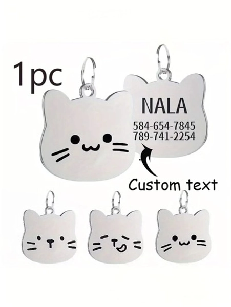 1pc Customized Expression Engraved Cat Dog Tag Personalized Name & Phone Number Pet ID Tag Anti-Lost Pendant Perfect Gift For Pet Lovers Personalized Laser Engraved Pet Nameplate Stainless Steel Material Fine Polished Design Non-Fading