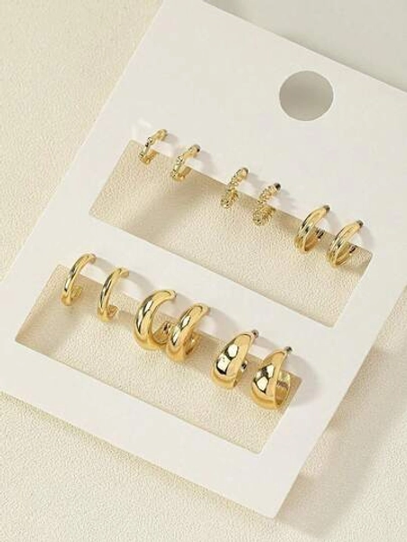 6pairs/Set Fashionable Zinc Alloy Spring Design Cuff Hoop Earrings For Women For Daily Decoration