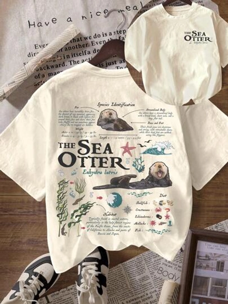 Vintage Sea Otter Biology Graphic Short Sleeve Casual Round Neck T-Shirt