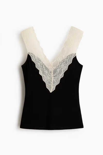 Lace-Trimmed Top - Black