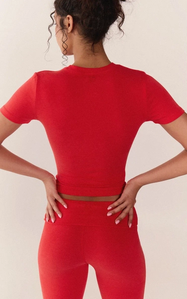 RED Soft Cotton Short Sleeve Top