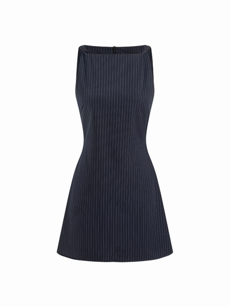 Striped Boat Neck Twist Tie Back Mini Dress