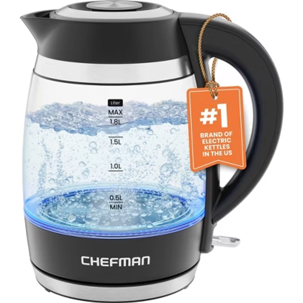 Chefman Rapid-Boil 1.8L Electric Kettle w/ Removable Lid and LED Indicator Lights - Black