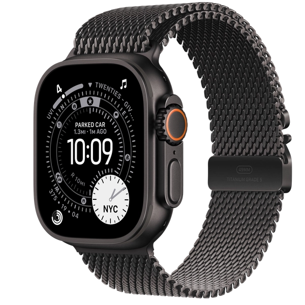 Apple Watch Ultra 3 GPS + Cellular, 49mm Black Titanium Case with Black Titanium Milanese Loop - Small