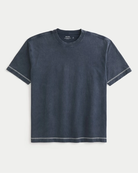Boxy Heavyweight Cotton Contrast Stitch Crew T-Shirt