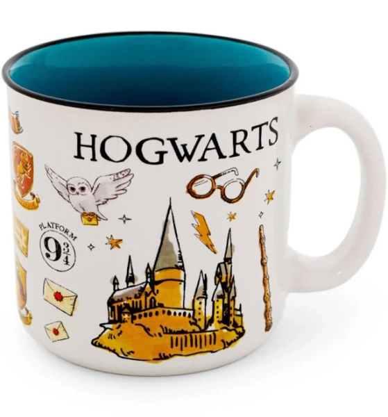 Silver Buffalo Harry Potter Hogwarts All Over Icons Destination Ceramic Camper Mug