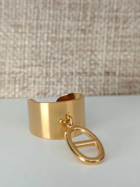 Bague breloque maille marine, couleur or, ajustable, acier inoxydable