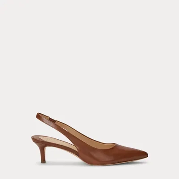Ralph Lauren Lolah Burnished Leather Slingback Pump in Deep Saddle Tan - Size 7.5