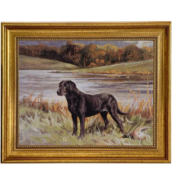 Labrador Retriever with Duck Framed Oil Painting Print