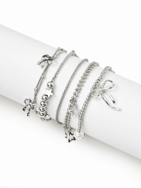 5 PCS BOWKNOT & STAR BEADED BRACELETS SET