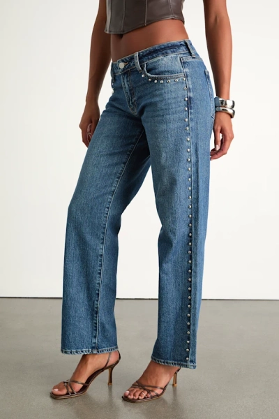 Kastela Dark Wash Denim Studded Low-Rise Jeans